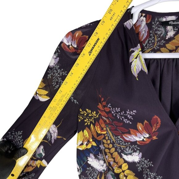 Madewell Womens S Wrap Style Blouse Burgundy Gold 3/4 Sleeve Bloomcore 70s Top - Picture 11 of 16